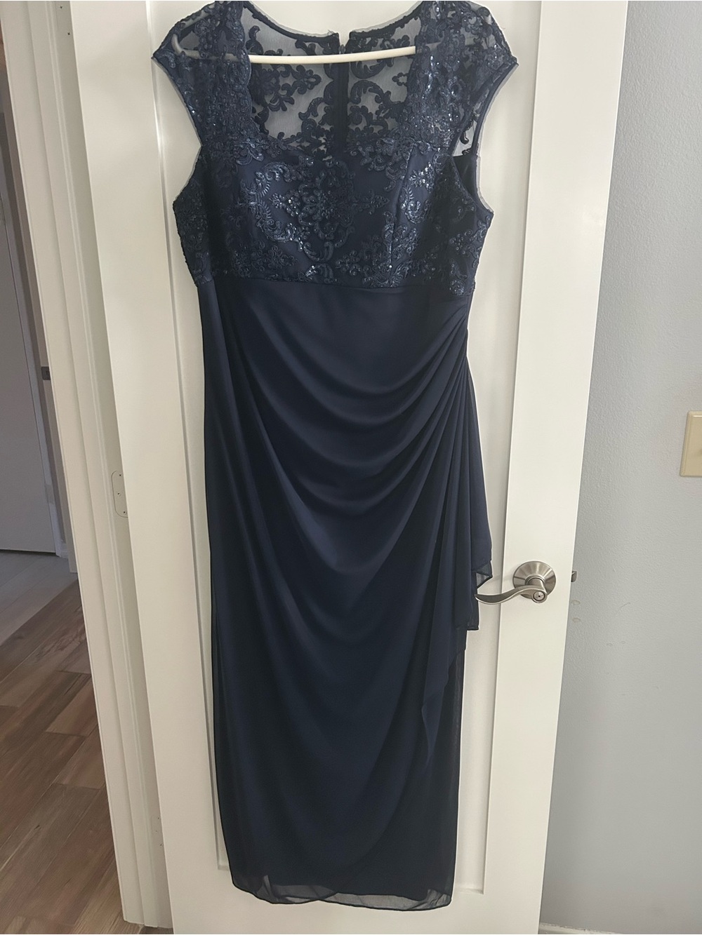 Alex Evenings Navy Lace Bodice Maxi Dress